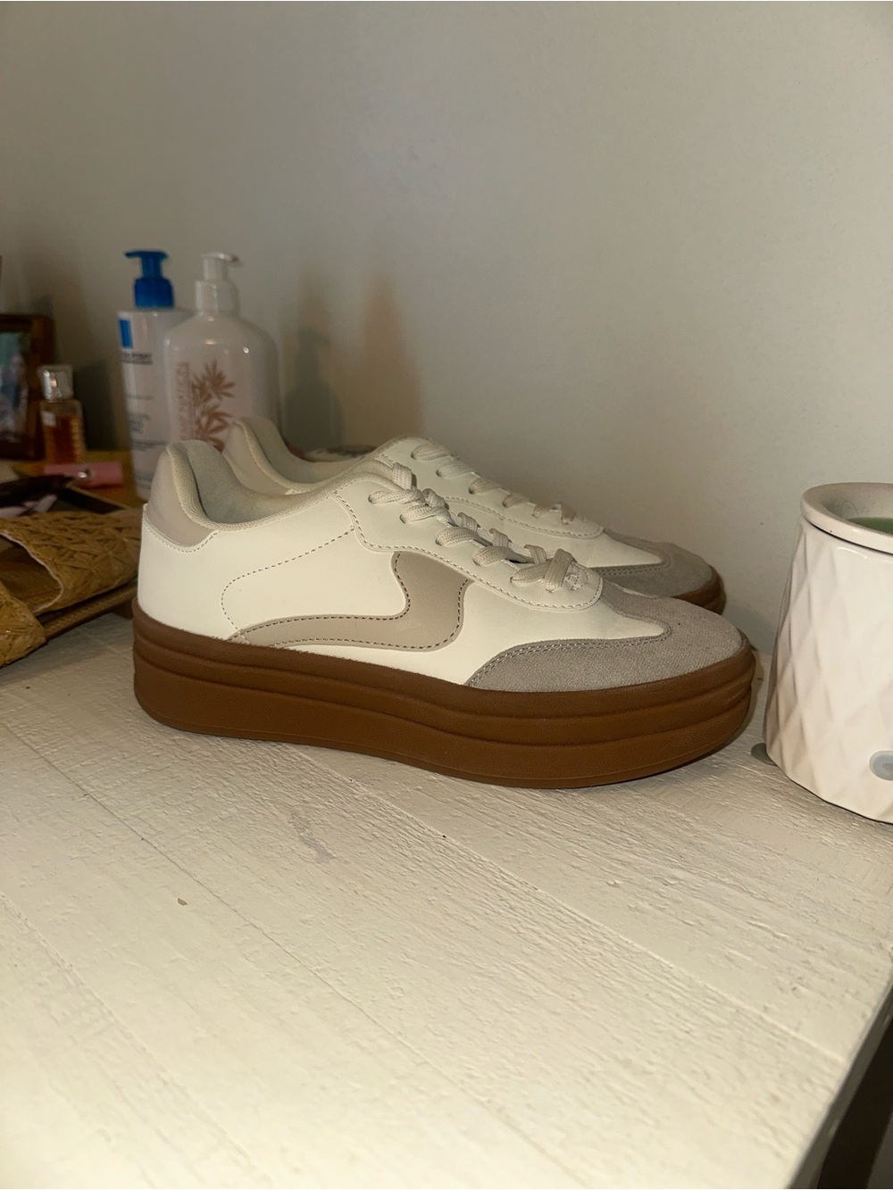 TOP Moda Cream and Brown Platform Sneakers